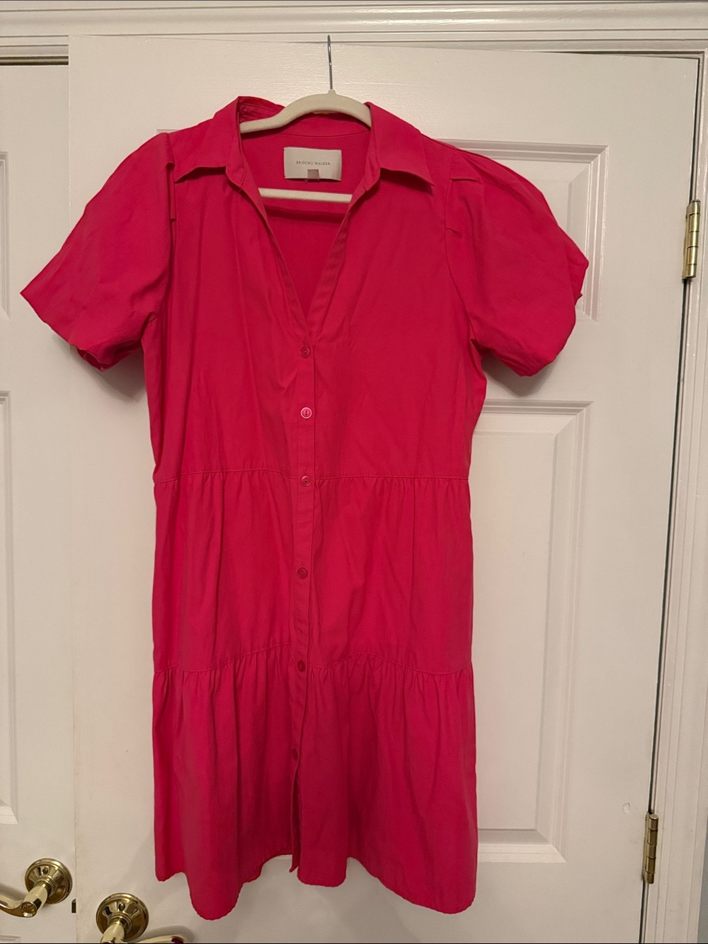 Brochu Walker Hot Pink Tiered Button-Front Mini Dress